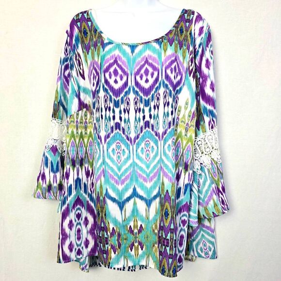 Zac & Rachel Woman Ikat Print Tunic Top 3X - Picture 1 of 6